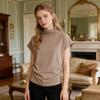 T-shirt da Donna Collo Alto Maniche a Pipistrello Corte con Arricciatura Laterale Pullover Colore Puro Ampio