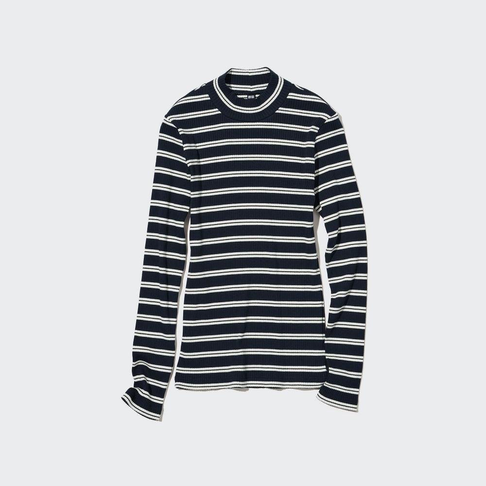 

UNIQLO ЯПОНИЯ Футболка с высоким воротником и длинными рукавами в рубчик