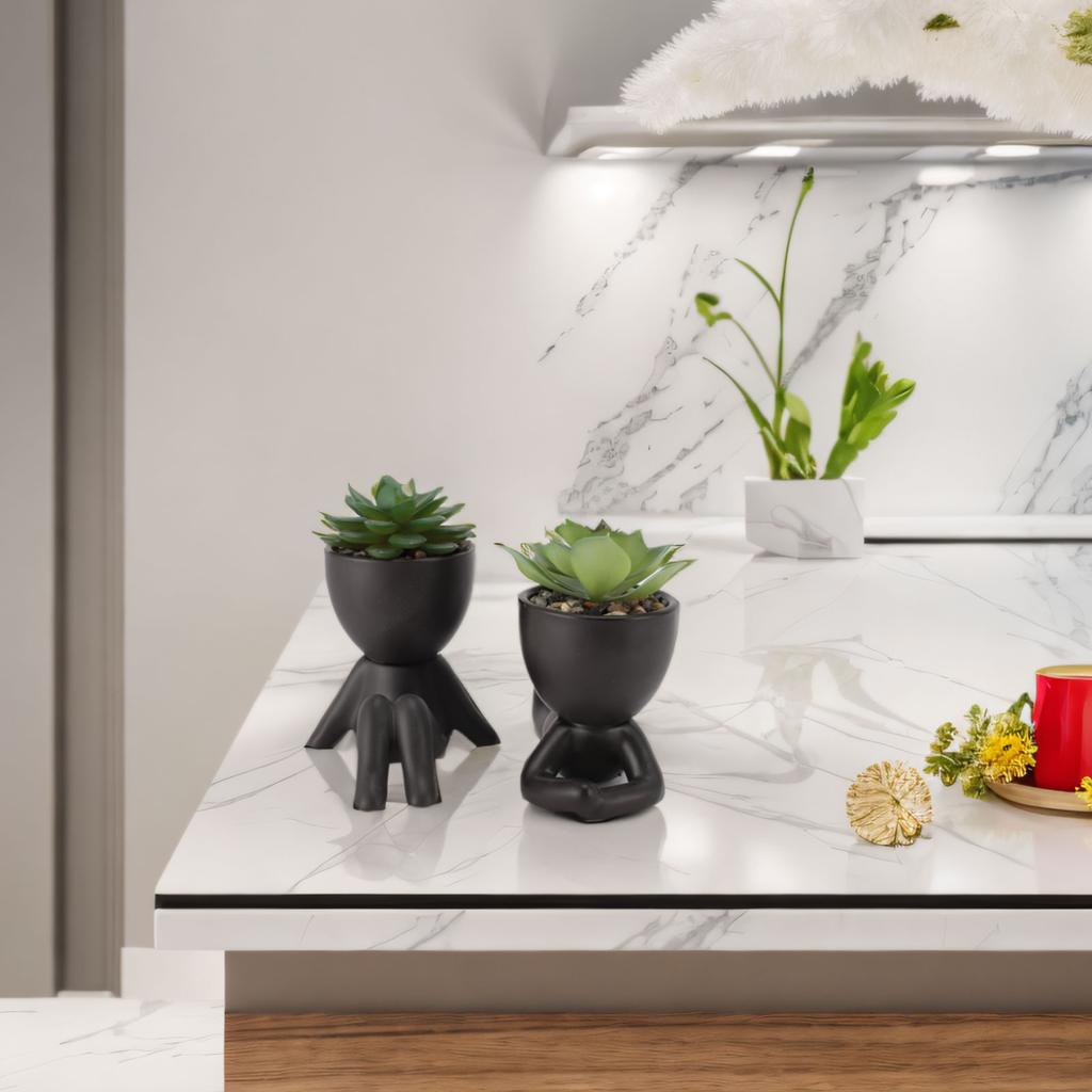 2pcs Artificial Flower Pot Cute Innovative Human Shaped Fake Flower Pot for Home Desktop Decor