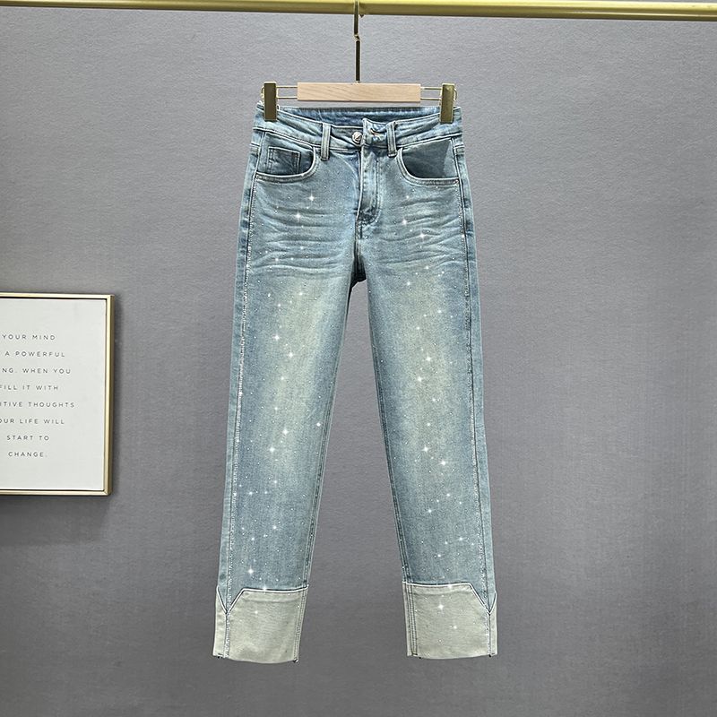 

Девять точек 2024 Весна Джинсовая ткань с высокой талией и горячей вышивкой Light Blue L