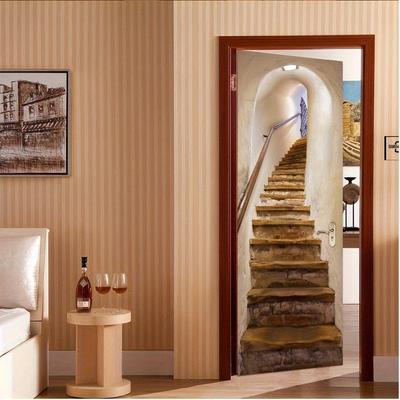 3D Door Stickers, Removable Waterproof Self-adhesive Wallpaper, PVC Stickers, Suitable for Home, Office, and Staircase Decoration Styles