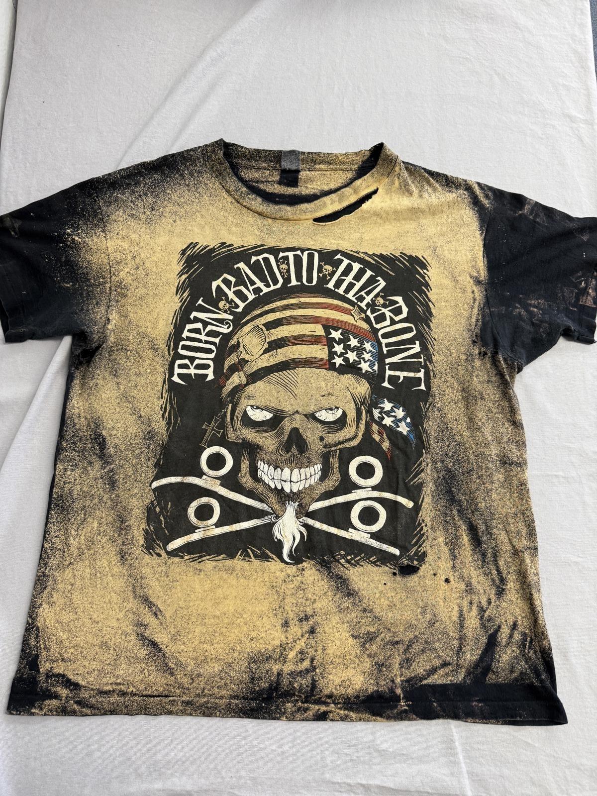 Vintage 80s Biker Skull Tshirt Born Bad to Tha Bone Thrashed S
