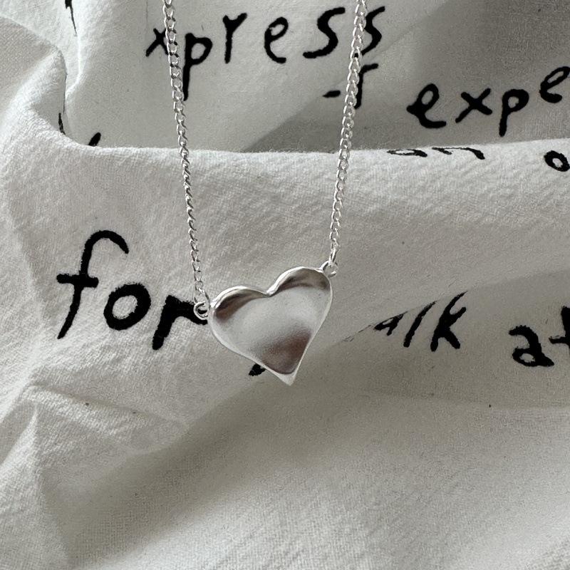 S925 Sterling Silver Niche Design Matte Love Necklace Retro Simple Basic Personalized Collarbone Chain