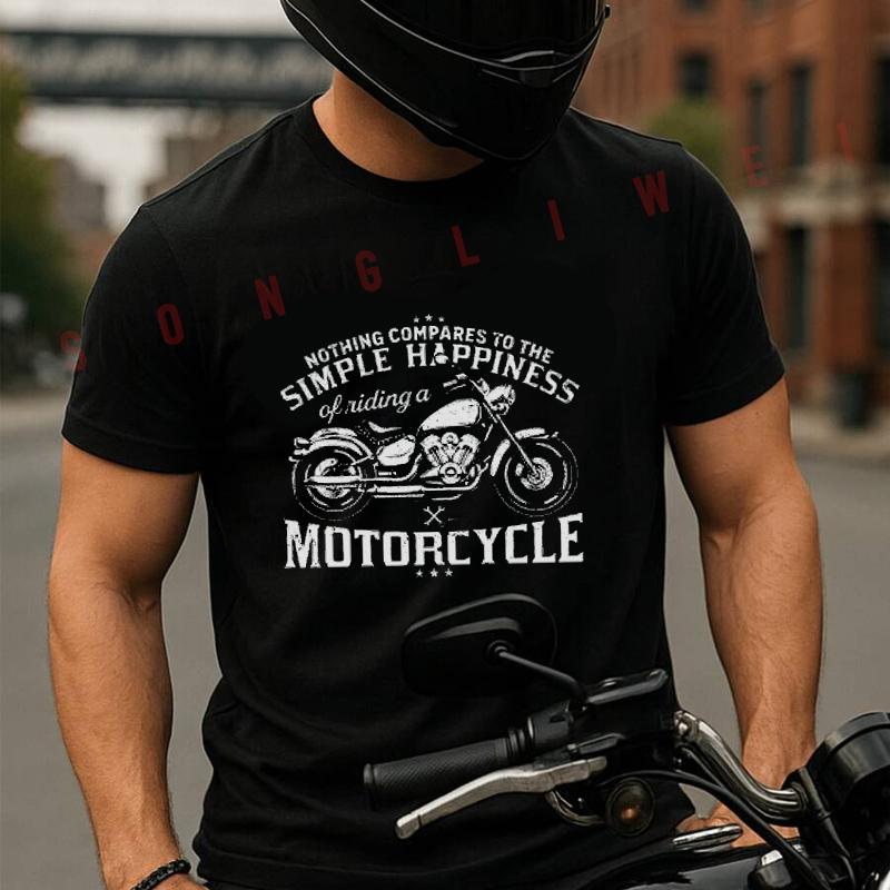 Simple Happiness Biker Motorcycle Motorbike Men's T Shirt Moto Casual Dress Cotton Round Neck S