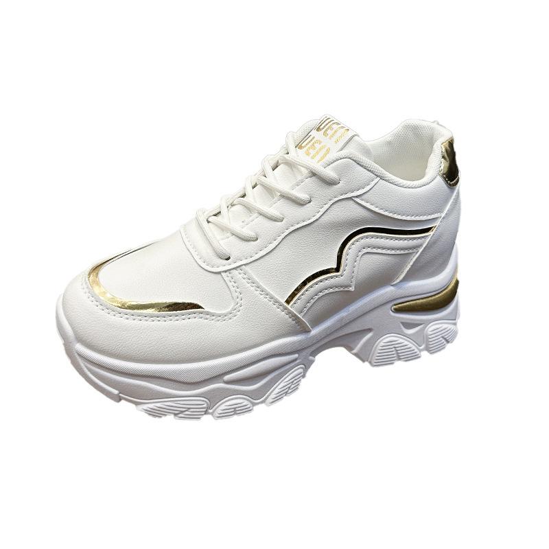 

Новые повседневные спортивные одинарные туфли на толстой подошве для женщин, такие как кроссовки для папы с увеличением роста 42 золотой