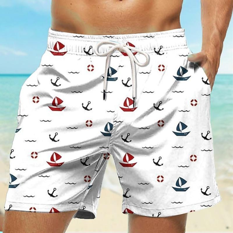 Мужские шорты для плавания Board Shorts Пляжные шорты Купальные шорты На шнурке Эластичные Быстросохнущие Короткие Пляжные Гавайские Повседневные Черные Белые Микроэластичные S