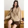 Mishow Women's Korean Style Ruffled V-Neck Blouse with Ribbon Detail