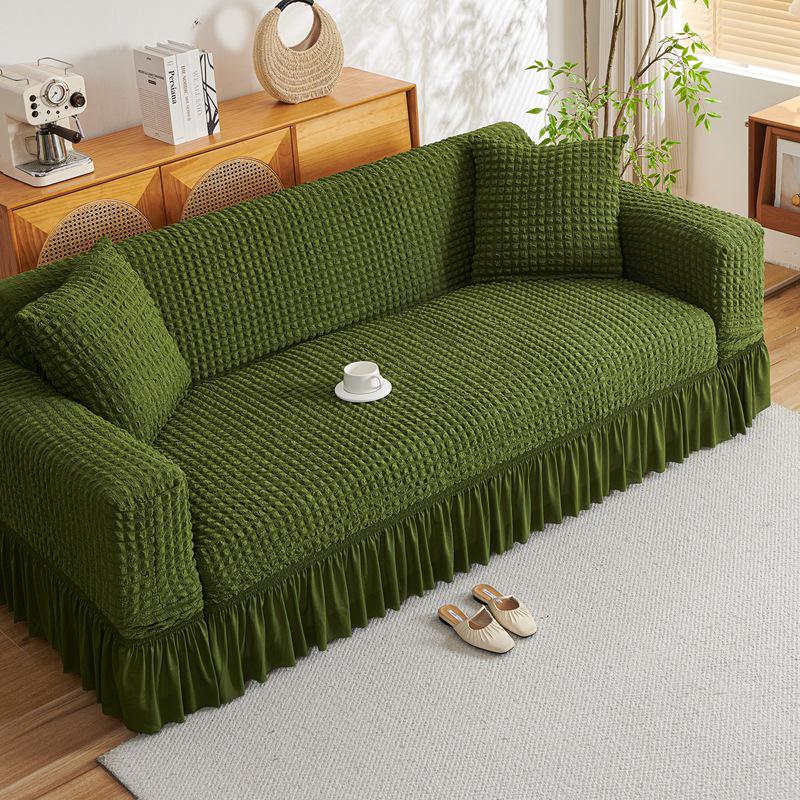 Four Seasons Wind Bubble Gauze Sofa Skirt, Thick & Fully Wrapped, High-End Elastic Cover for Lazy Person