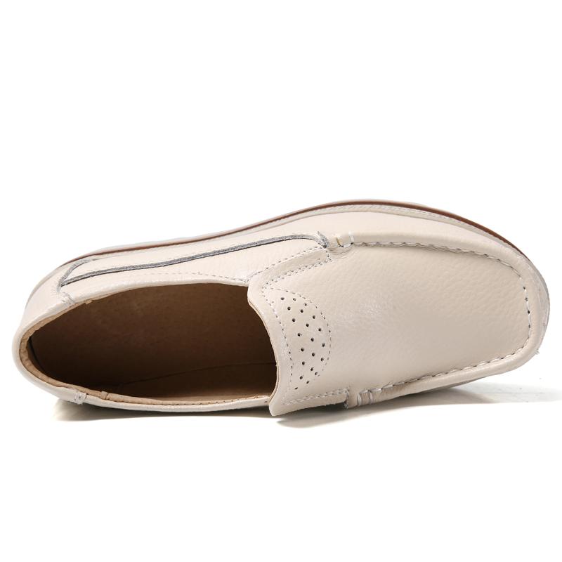 Leather Women Flat Platform Shoes Comfortable Ladies Chunky Sneakers Slip on Luxury Women Loafers Mother Shoes Zapatillas Mujer