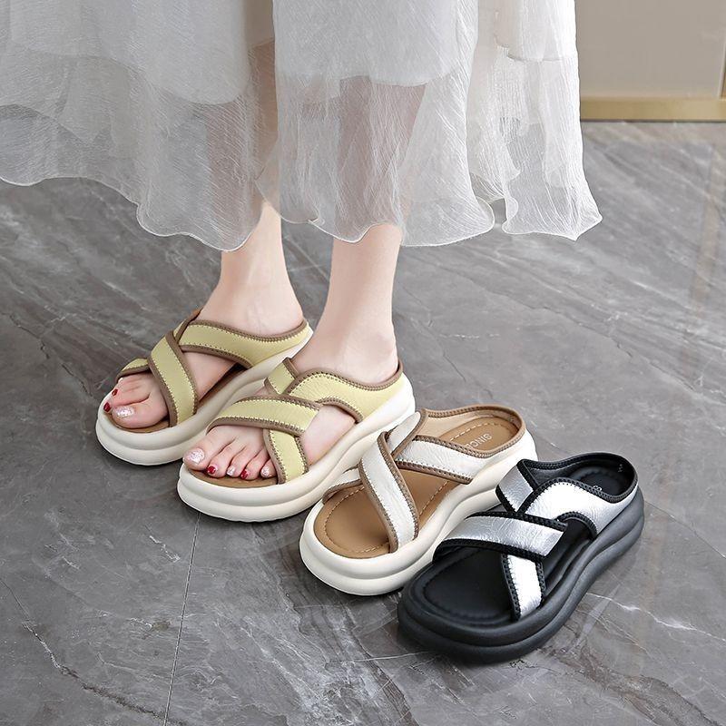 2025 Summer New Daily Casual Wear One Pedal Thick-soled Small Fragrant Beach Shoes Cross with Cool Slippers Women