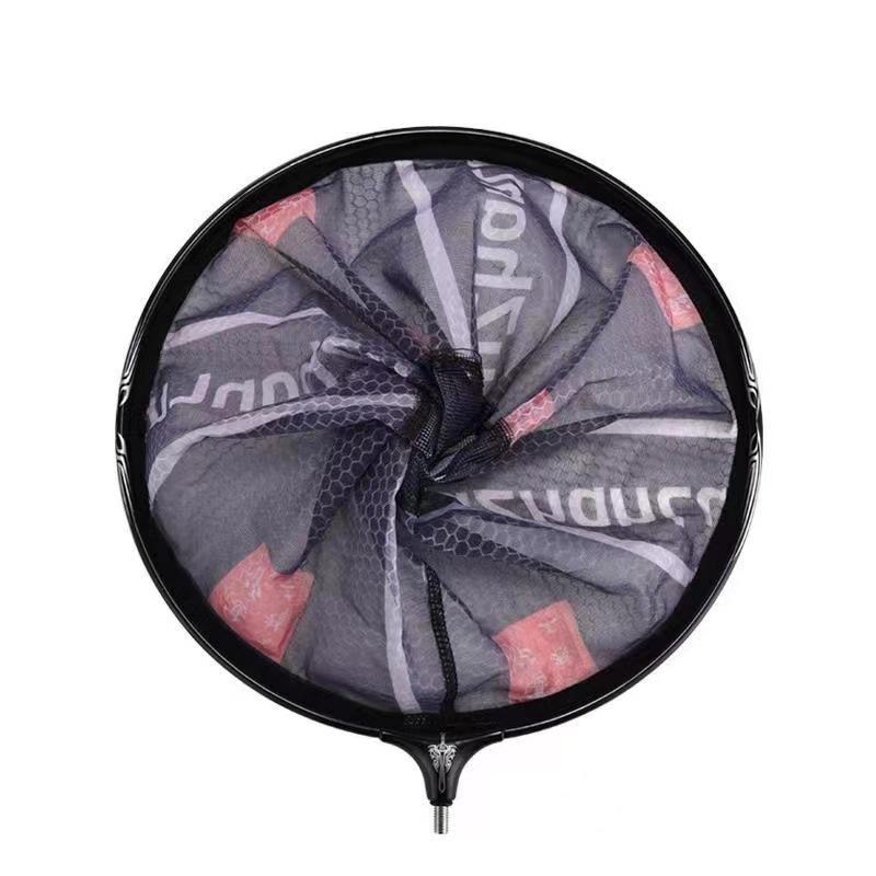 Black Aluminum Alloy Mesh Detachable Round Landing Net - Anti-Snag & High Imitation Carbon Fiber for Competition and Wild Fishing.