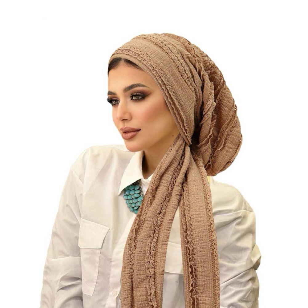 

Soft Stretch Solid Color Crinkle Hijabs Adjustable Wrinkle Headscarf Women Turban Hats Daily Wear хакі