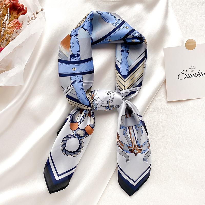 Luxury  Square Silk Scarf Women Plain Striped Line Shawls And Wraps Fashion Bag Scarfs Hair Tie Bandanas Hijab 70*70Cm