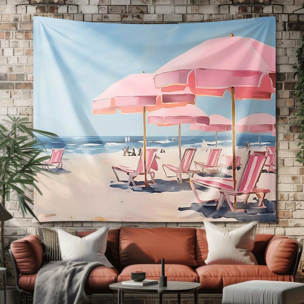 Beach chairs and sun umbrellas Digital printing polyester wall tapestry suitable for use in living rooms bedrooms bars and party