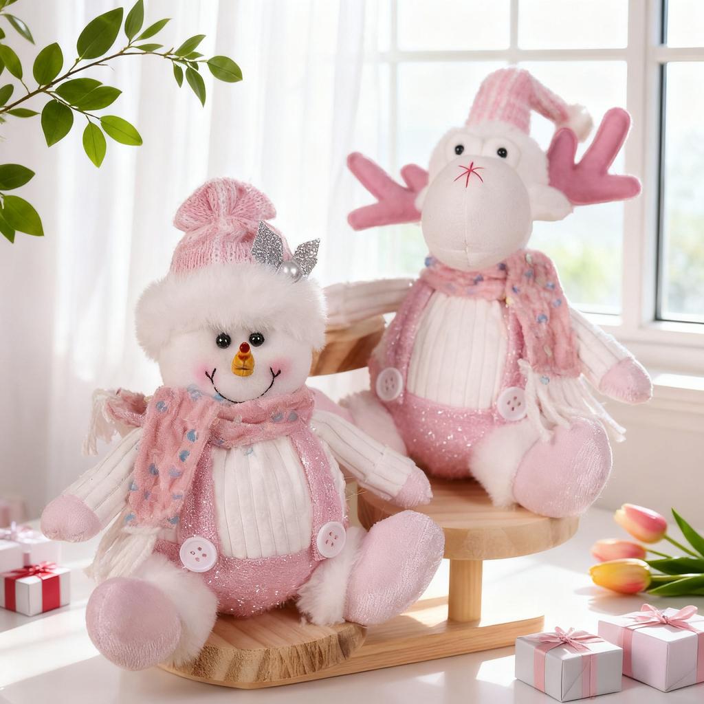 Pink Sitting Sequined Cartoon Santa Claus Snowman Elk Ornaments Xmas Tree Hanging Pendants Merry Christmas Party Favors For Kids