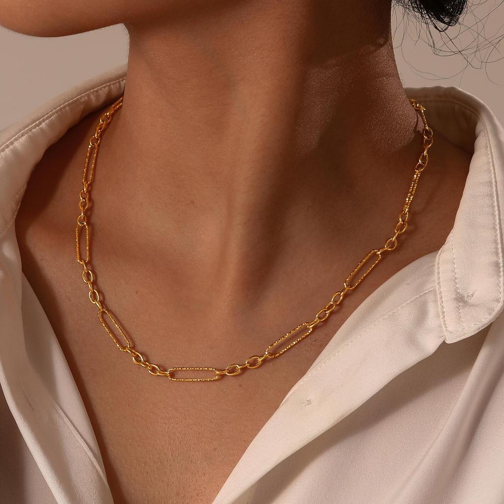 Vnox Klassischer Goldplattierter Choker aus Edelstahl, Trendiges Mehrfach-Kettenglied-Halskette für Damen, Täglicher Schmuck 40+5cm Länge