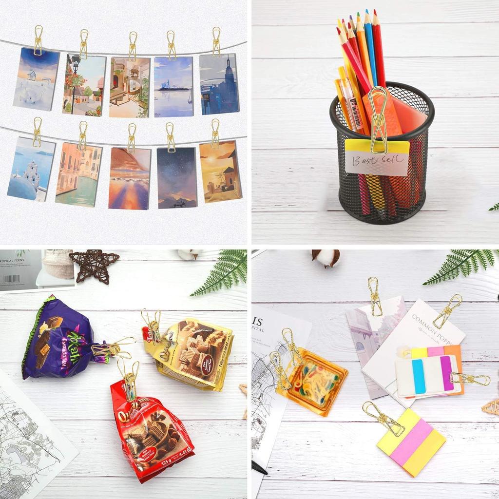 Rurili 20 Pieces Metal Wire Hollow Out Multi-Purpose Utility Clips Invoice Bill Paper Clips Clothesp Hanging Clips for Office School Home Use (Gold)