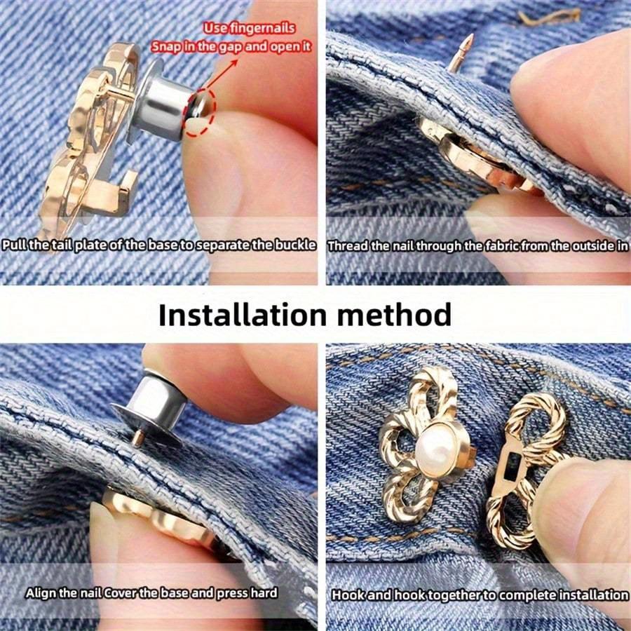 1pc Flower Waistband Buckle Free Pants, Waistband Of Jeans, Large To Small, No Mark Fixed Button Tightening Tool