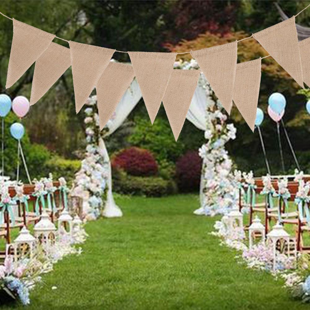 10/20/30M Burlap Flags Banner Brown Triangle Bunting Flags Pennant Banner Party Hanging Decorations Supplies for Festival
