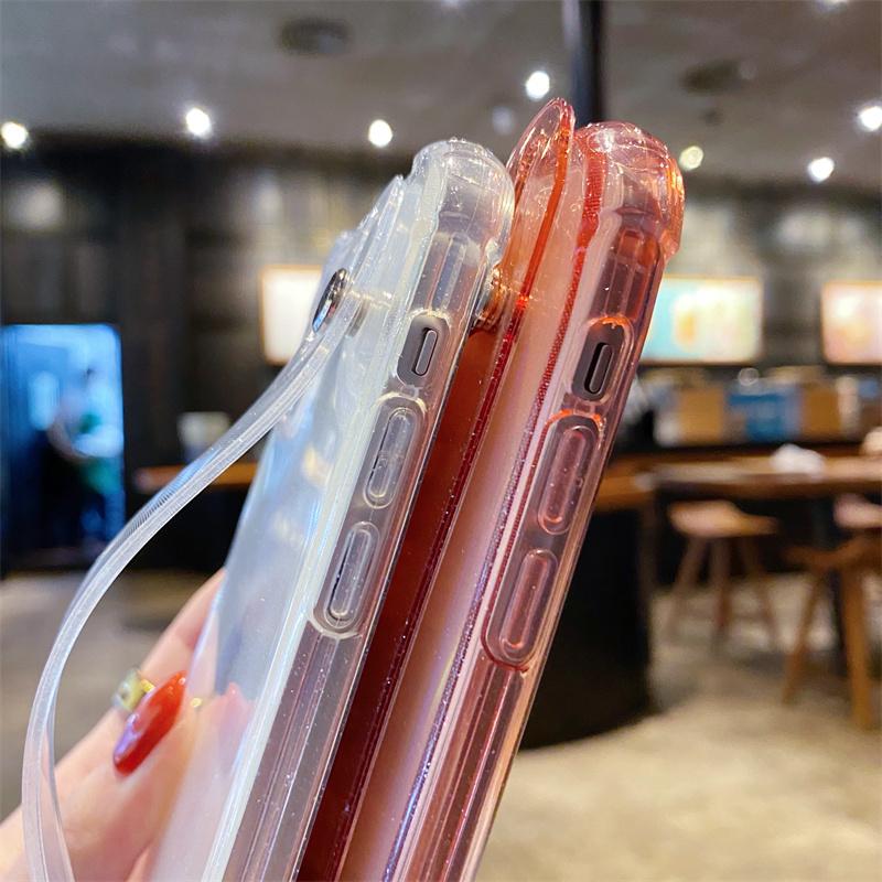 Shockproof Transparent Wrist Strap Laser Case For Iphone 14 13 12 Pro Max Xr Xs Max 13 14pro Max Clear Phone Holder Back Cover