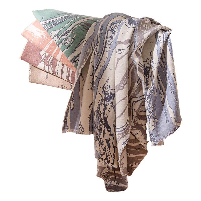 Autumn and Winter Marble Print Scarf Elegant Lady Style Imitation Cashmere Scarf Women's Warm and Cold Proof Scarf