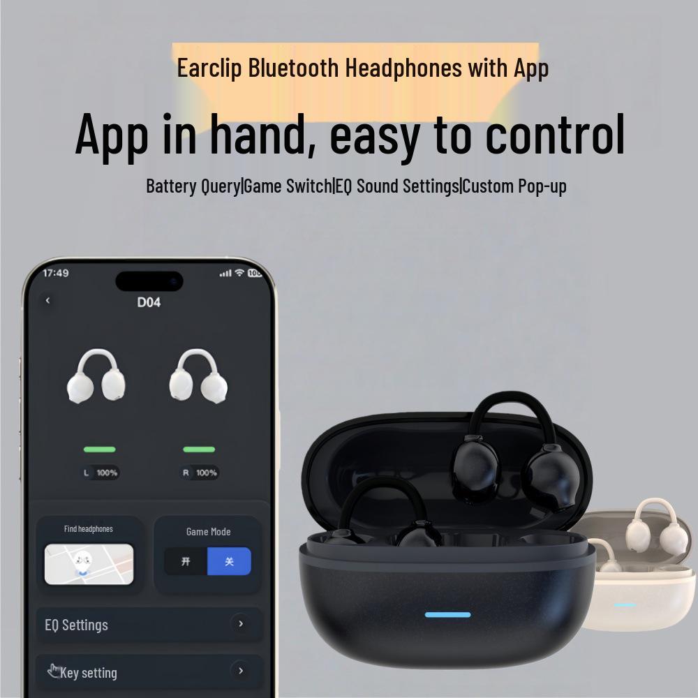 2025 Clip-on Bluetooth Headphones: AI Translation, Superior Sound, Long Battery Life, Comfortable Fit, Ideal for Sports - Model D04