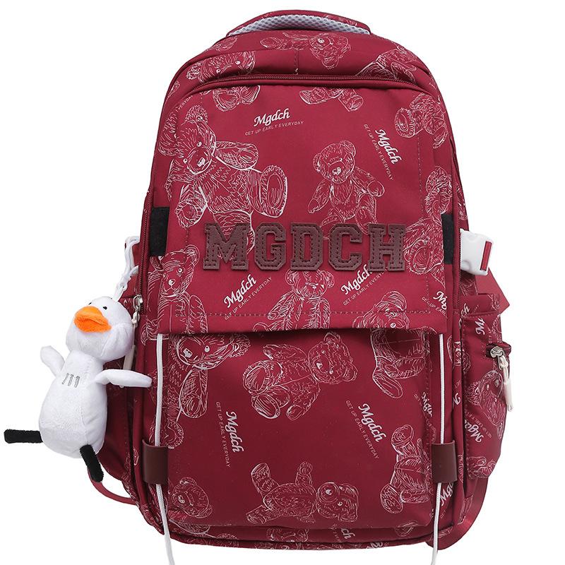 College Students Girl Burgundy Large Capacity Male High School Students Backpack Junior High School Students Backpack