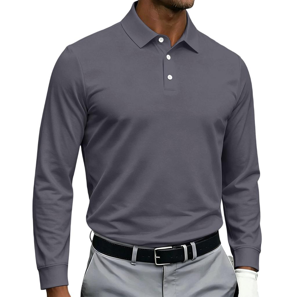 Men's Quick Dry Breathable Golf Polo Shirt Long Sleeve Button Collar Athletic Casual Shirt Sportswear