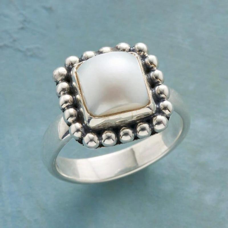 Anello da Donna Stile Bohemien Retrò Decorato con Perle Finte, Regalo Ideale per Compleanno, Anniversario, Matrimonio, Natale, San Valentino