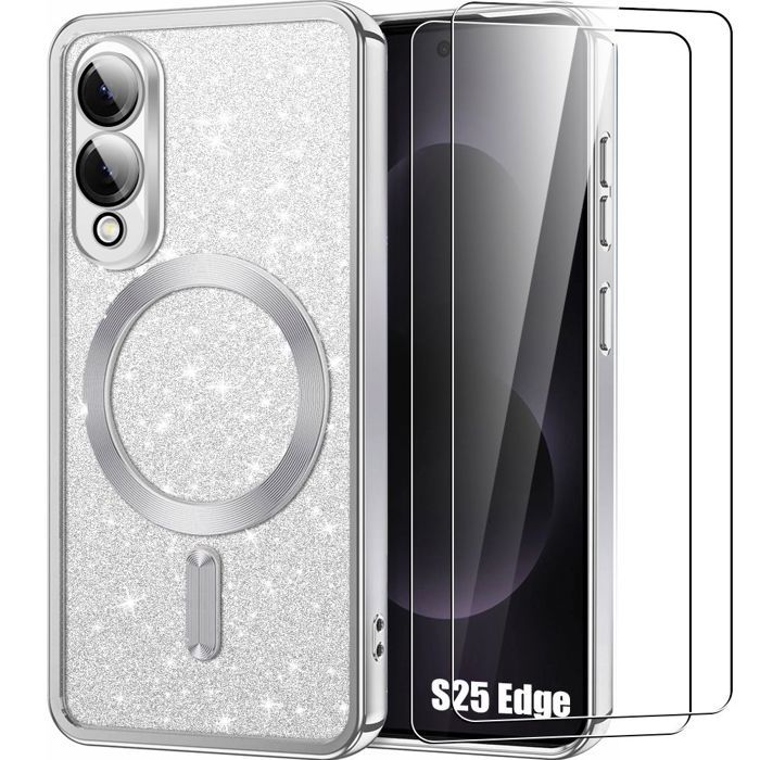 Kryt pro Samsung Galaxy S25 Edge - BOOLING - s magnetickým kroužkem - Stříbrný - 2 tvrzená skla