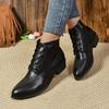 New Large-sized Retro Black Marten Boots with Thick Heels, Lace-up Design, Small Leather Shoes, High Heels, Trendy Short Boots for Women