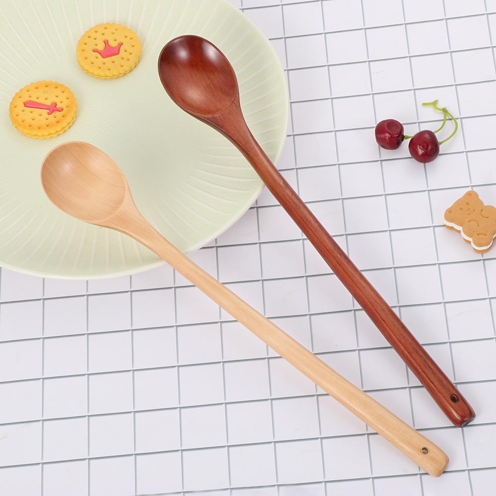Japanese-Style Long Handle Wooden Spoon Natural Solid Large Wood Soup Scoop Tea Spoons Tableware Porridge Dessert Stirring Spoon
