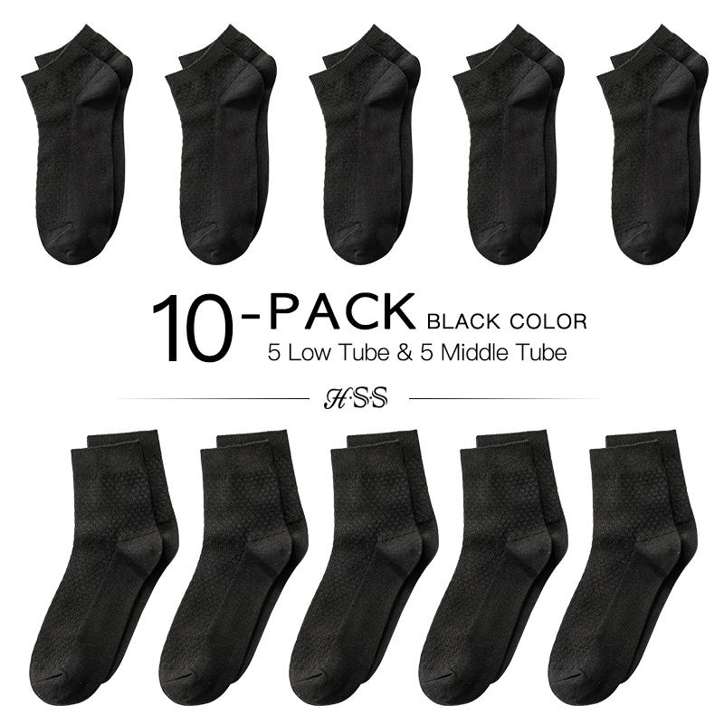 HSS 10 Pairs/Lot Men Bamboo Socks Soft Breathable Summer Winter Long Socks Black Business Casual Man Low Socks Big Size EU38-44