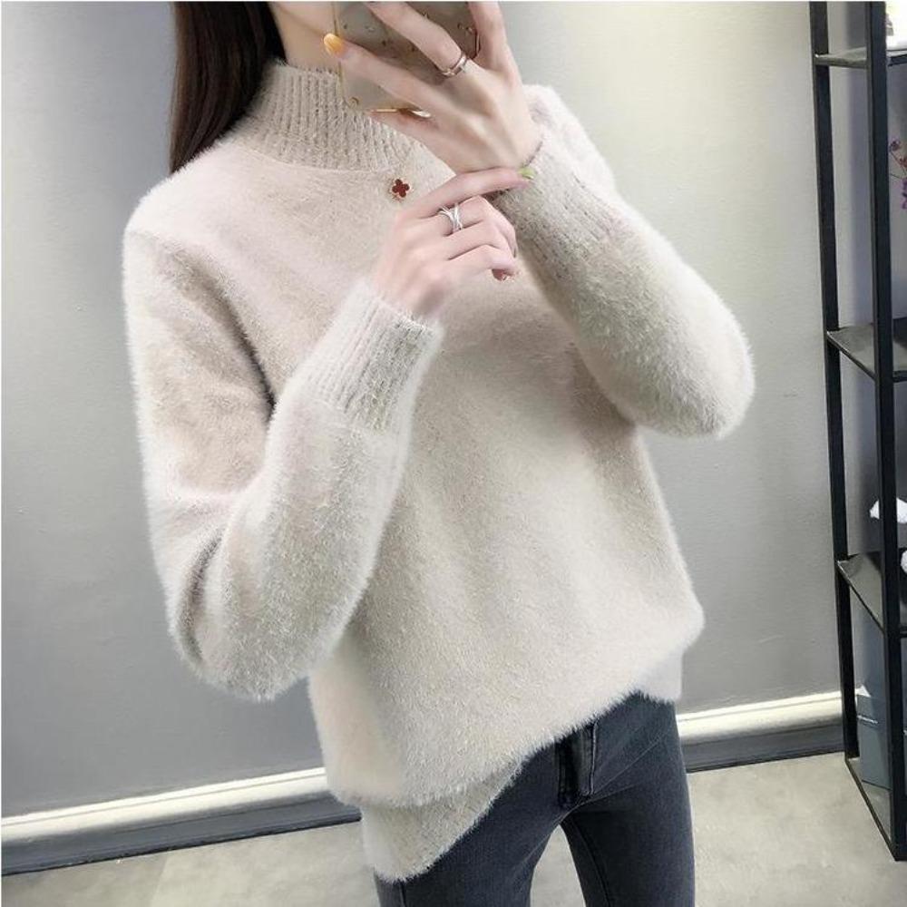 Autumn and Winter New Mink Fleece Turtleneck Women's Loose Inner with Thickened Fashion Pullover Bottoming Knitted Sweater