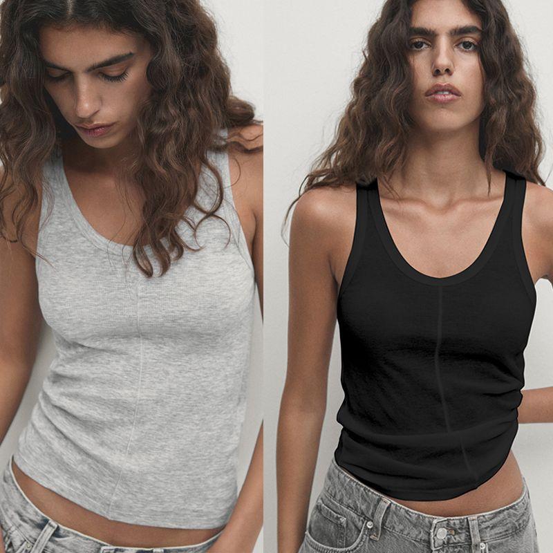 Summer Cotton Women Clothes Shoulder Strap Cotton T-shirt Spaghetti Strap Cami Sexy Xinjiang Long-staple Cotton Organic Black