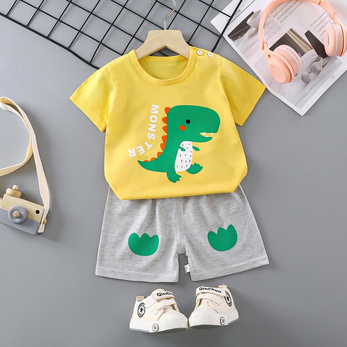 

Дитячий костюм з короткими рукавами, бавовна, футболка для хлопчиків, дитяче літо, дитячий одяг, шорти для дівчаток, дитячий одяг 130cm бежевий