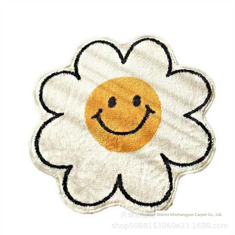 Kaschmir-ähnlicher SONNENBLUME Kleine Gänseblümchen Lächeln runder Teppich für Zuhause Wohnzimmer Sofa Schlafzimmer Badezimmer Matten