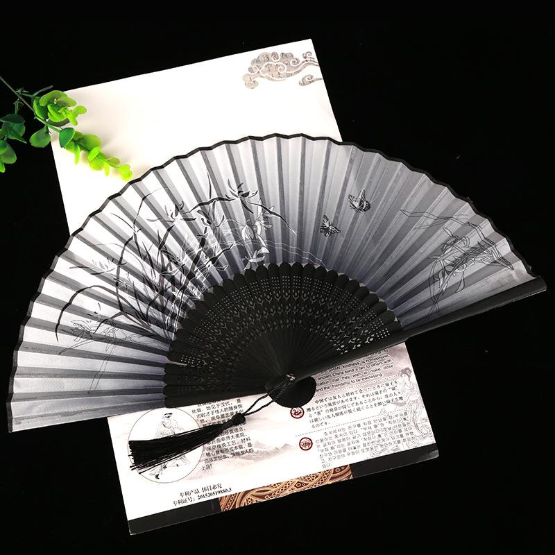 Hand Folding Fan BambooSilk Chinese Fan Hand Women Black Fan Summer Female Dance Hand Folding Fan Party Gift Hand Fans For Women