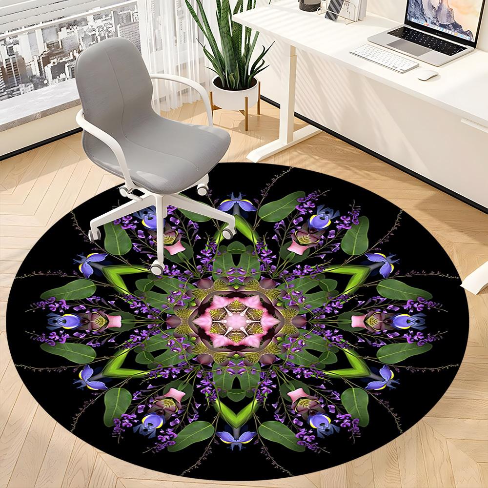 1pc Floral Mandala Chair Carpet for Office, Round Polyester Mat, Indoor Decor for Office, Washable Non-slip Carpet yy251219006