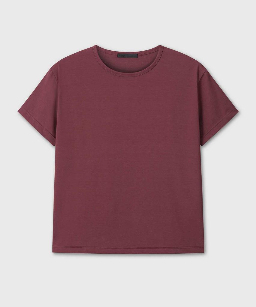 Beleun Regular Fit Cropped Cotton Short Sleeve (Burgundy)