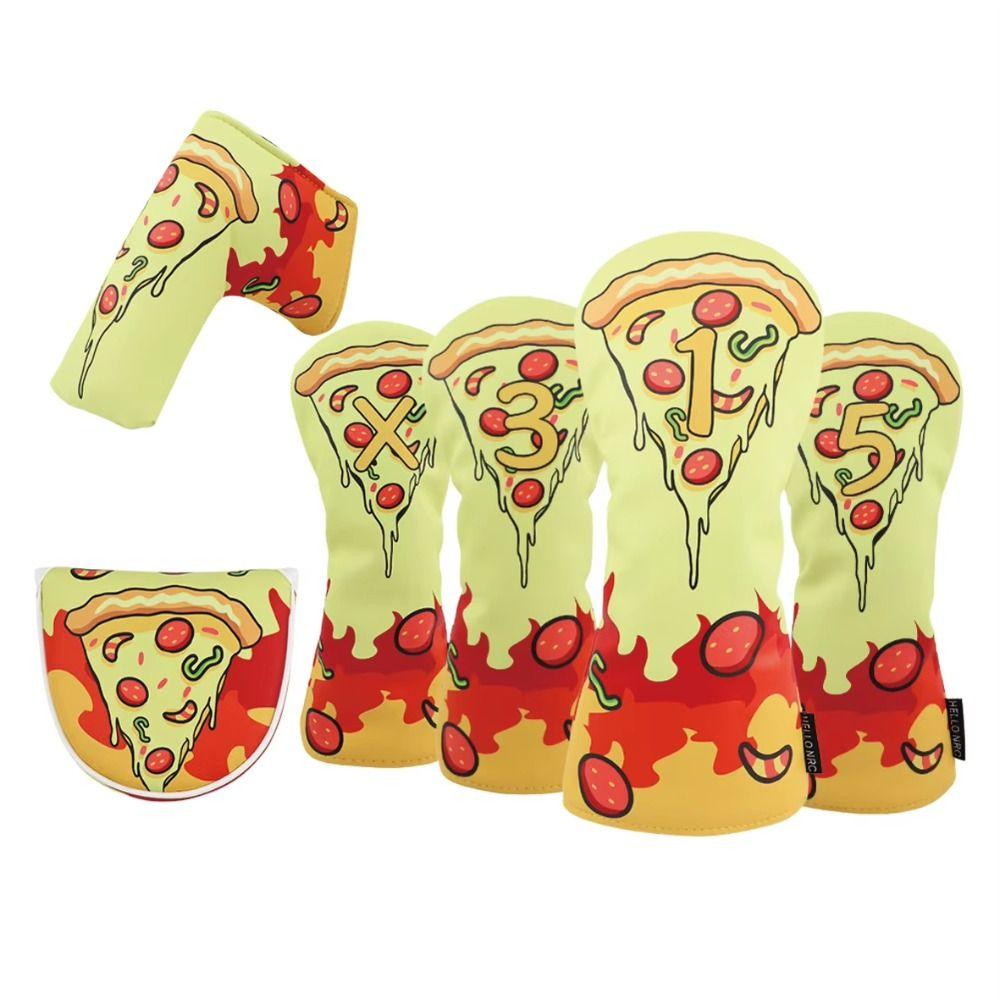 PU Leather Golf Club Protector Pizza Pattern Wood Headcover Golf Head Cover Hybrid UT