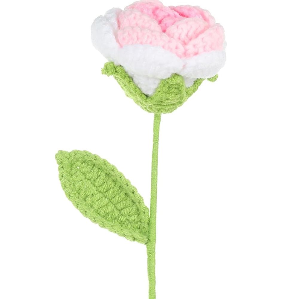 6 SZT. Sztuczne Róże Szydełkowe Róże Kwiaty Ręcznie Robione Dzianinowe Róże Tkane Sztuczne Kwiaty z Łodygami na Prezenty dla Mamy Dekoracja Stołów na Dom, Wesele, Przyjęcie