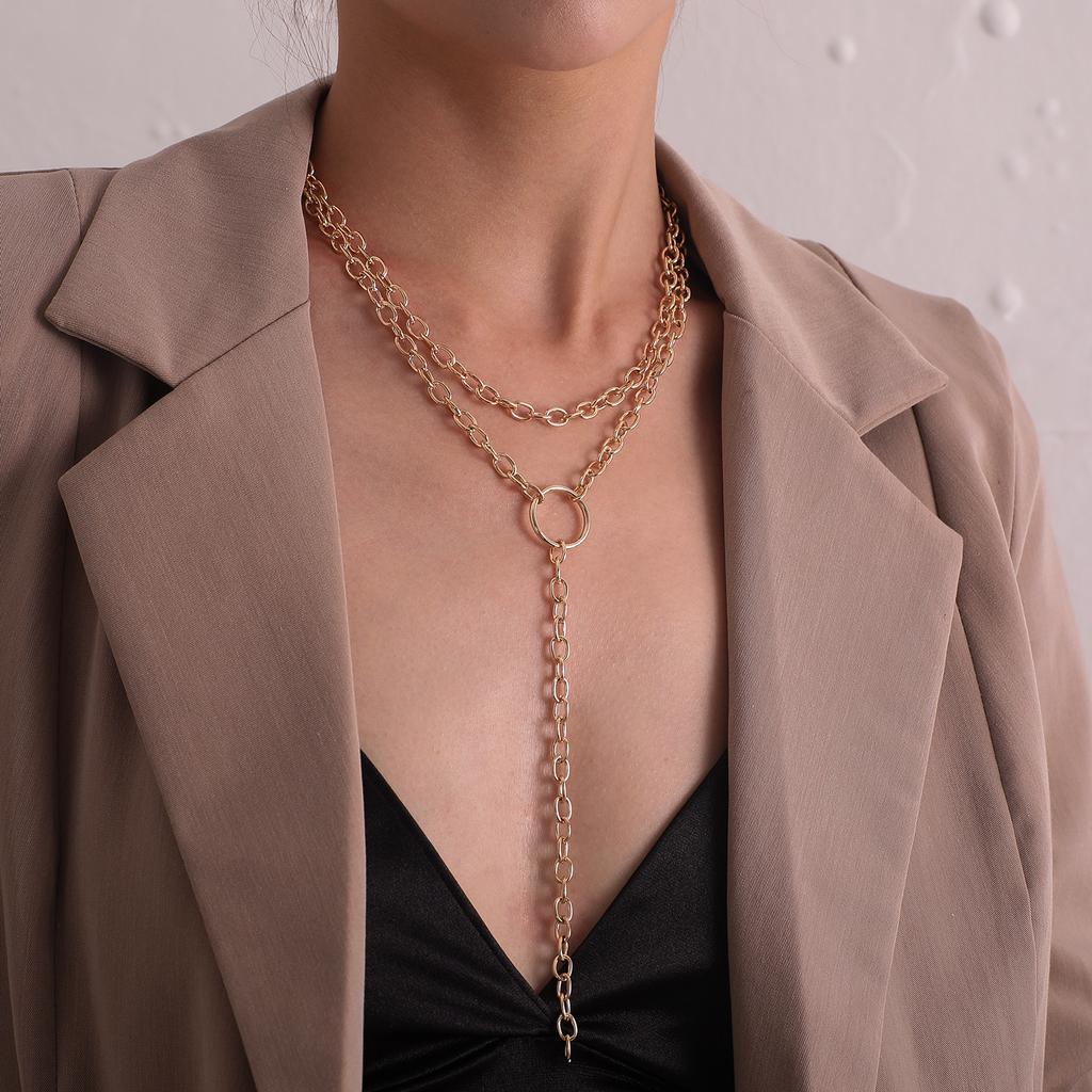 Europe, America, Retro Exaggerated Round Geometric Ring Necklace Women, Fashion Personality Hip-hop Long Necklace