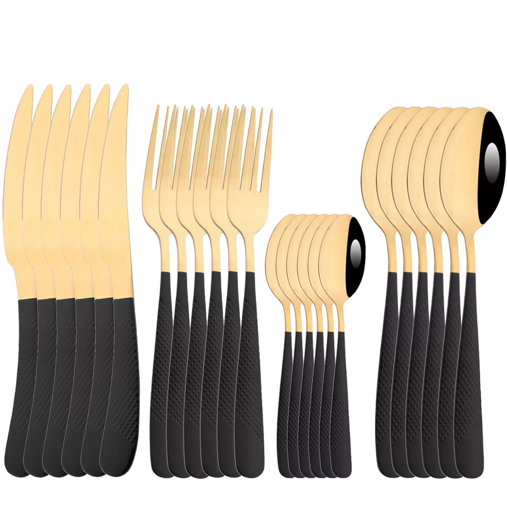 24Pcs Dinnerware Sets Stainless Steel Flatware Set Steak Knife Fork Teaspoon Tableware Cutlery Set Food Silverware