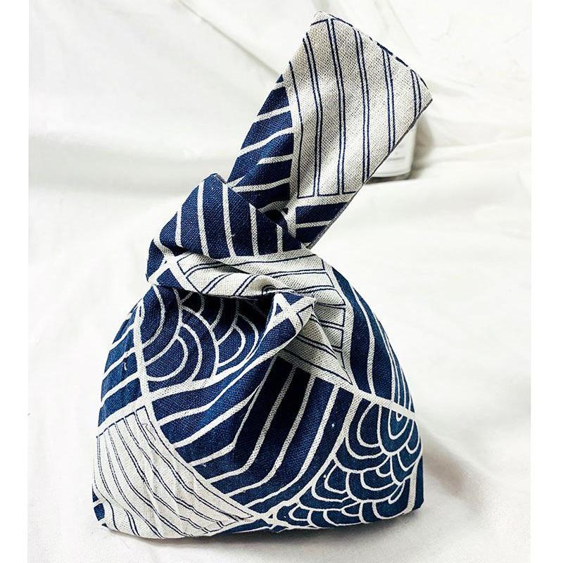 Canvas Wristlet Tote Handbag - Cotton Linen Clutch and Phone Pouch in Japanese Style