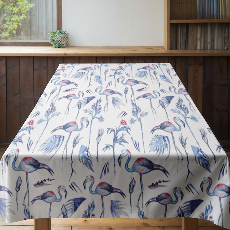 Watercolor Cranes Floral Tablecloth For Home Decoration Modern European Style White Blue Table Cover For Dining Room 180X245Cm (