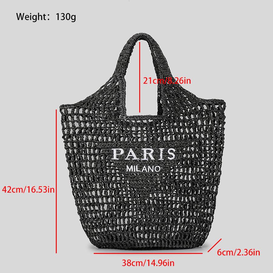 Handmade Straw Embroidered Letter Tote - Spacious, Versatile Woven Shopping Bag for Women