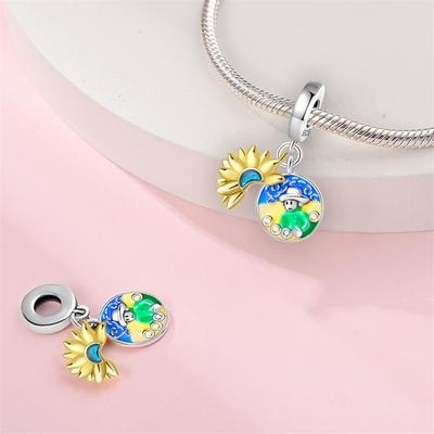 Charms Original Copper Starry Skysunflower Pendant Beads Fit Bracelet Diy Fine Gift Women Delicate Jewelry Access