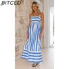 BITCED Spring/Summer Striped Strappy Backless Full-Skirted Fresh-Style Dress