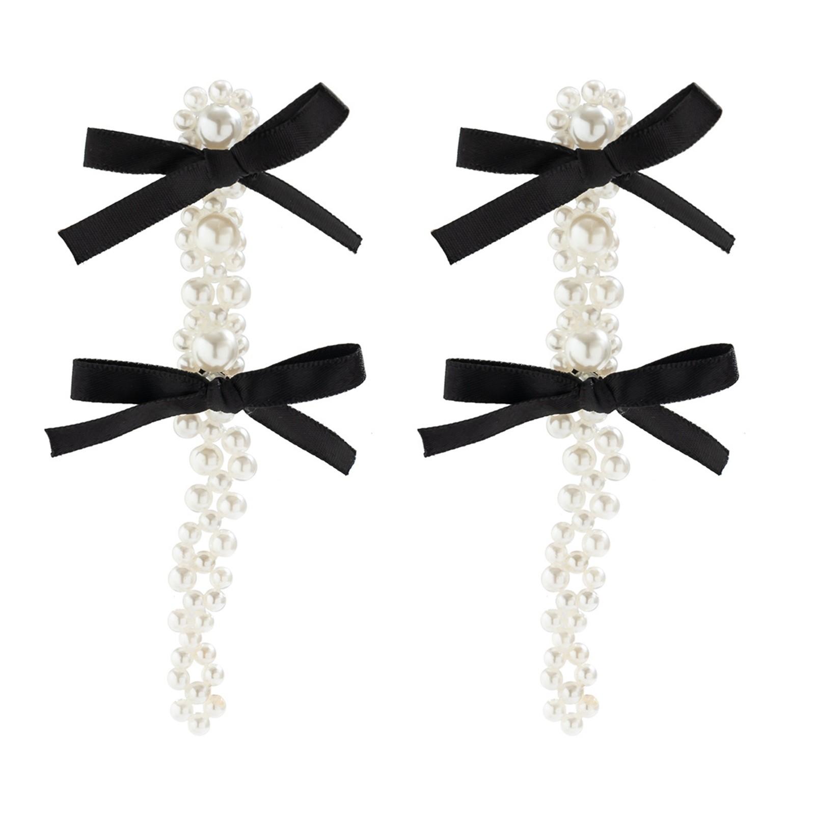 

Ladies Imitation Pearl Tassel Black Bow Earrings One Size чёрный
